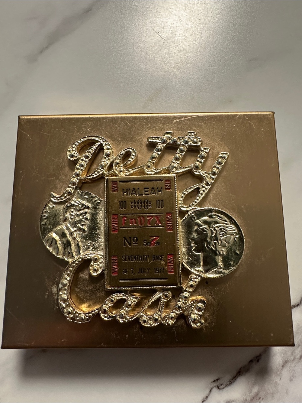 Small hinged “Petty cash” box with bill or credit card holder.